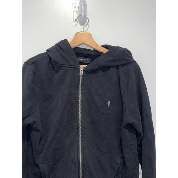 AllSaints Ave Zip Black Cotton Hoodie Sweatshirt Men  size small - Picture 2 of 8